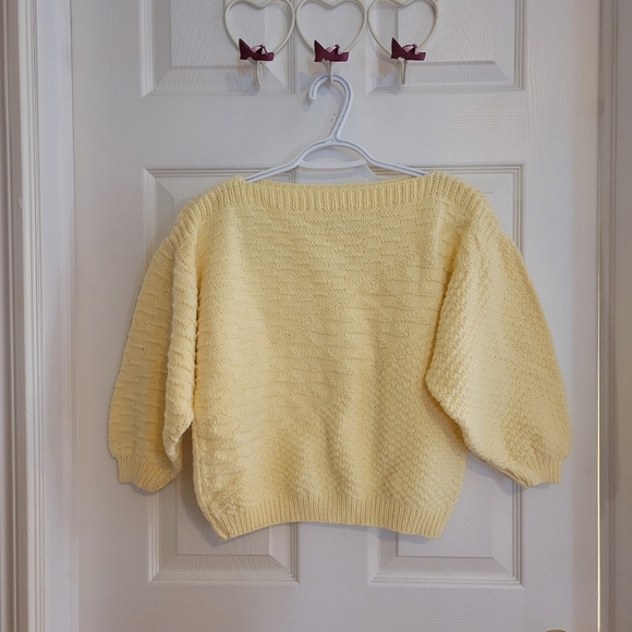 Pastel yellow knit handmade boatneck dolman sweater vintage small - Picture 6 of 6